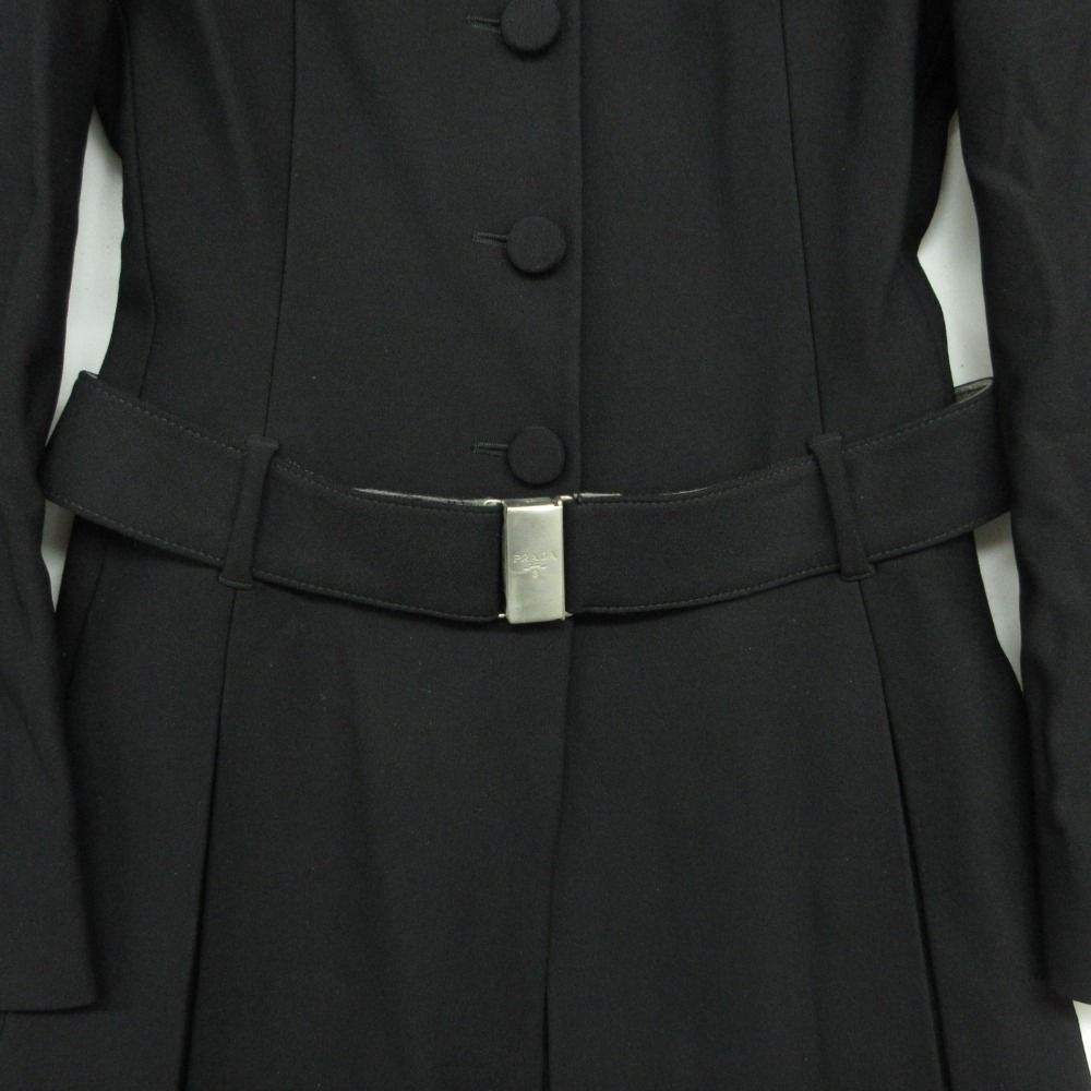 Prada Soutien Collar Coat Vintage Logo Belt Jacket Black — view 5