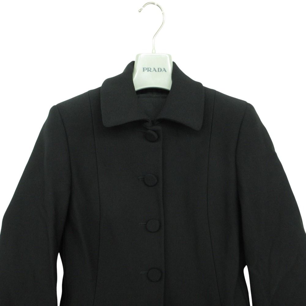 Prada Soutien Collar Coat Vintage Logo Belt Jacket Black — view 4