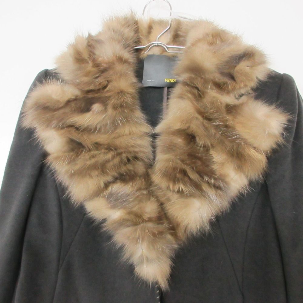 Fendi Coat Seable Fur Cashmere Blend Long Dark Gray 40 — view 3