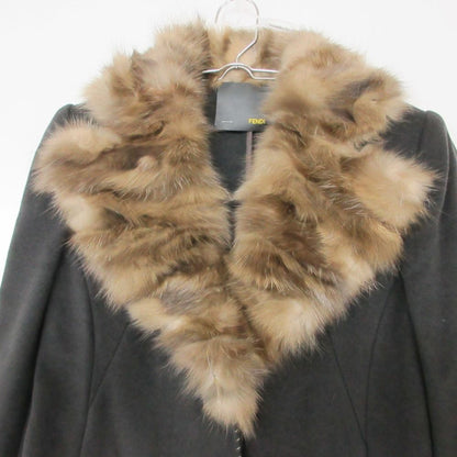 Fendi Coat Seable Fur Cashmere Blend Long Dark Gray 40 — view 3