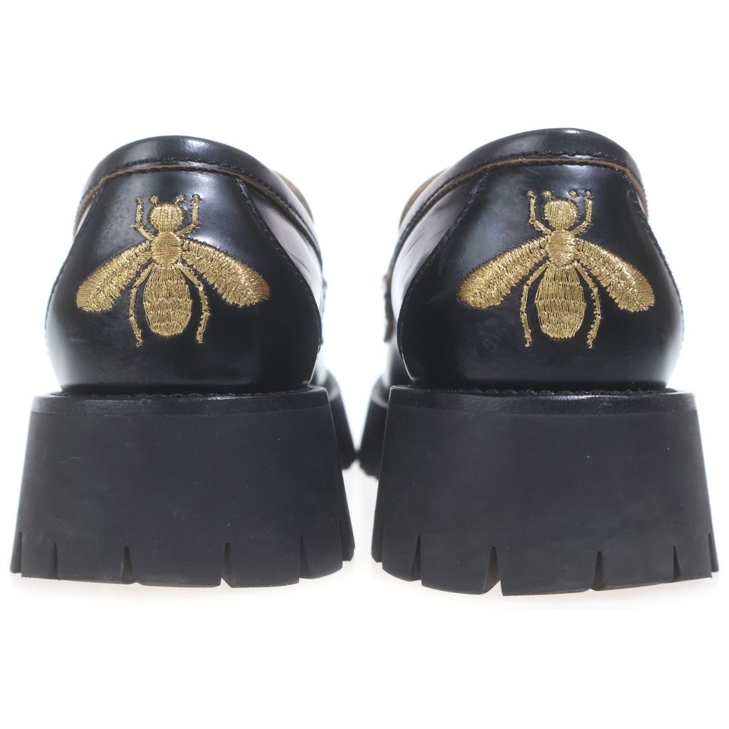 Gucci Horsebit Loafers Bee Embroidered Lug Sole Black — view 3