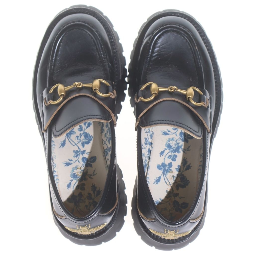 Gucci Horsebit Loafers Bee Embroidered Lug Sole Black — view 4