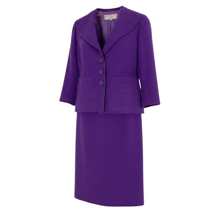 Saint Laurent Set Skirt Suit Tailored Jacket Knee Length Wool Blend M Purple