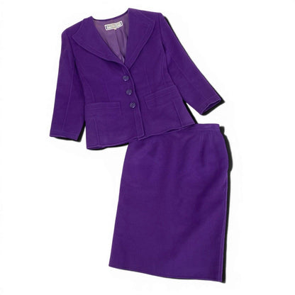 Saint Laurent Set Skirt Suit Tailored Jacket Knee Length Wool Blend M Purple — view 4