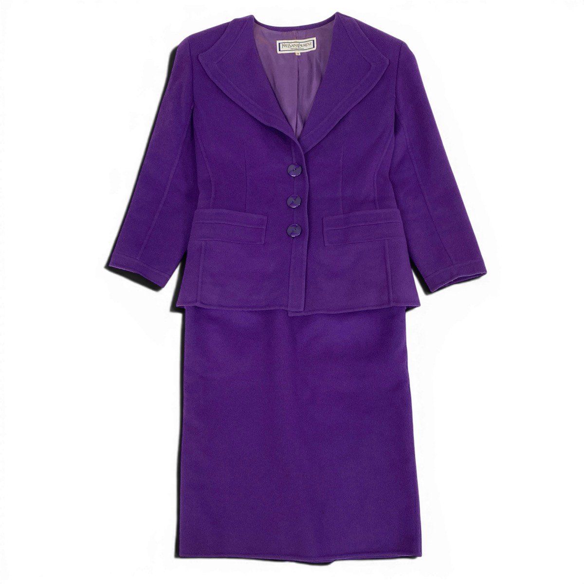 Saint Laurent Set Skirt Suit Tailored Jacket Knee Length Wool Blend M Purple — view 2