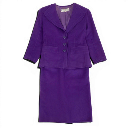 Saint Laurent Set Skirt Suit Tailored Jacket Knee Length Wool Blend M Purple — view 2