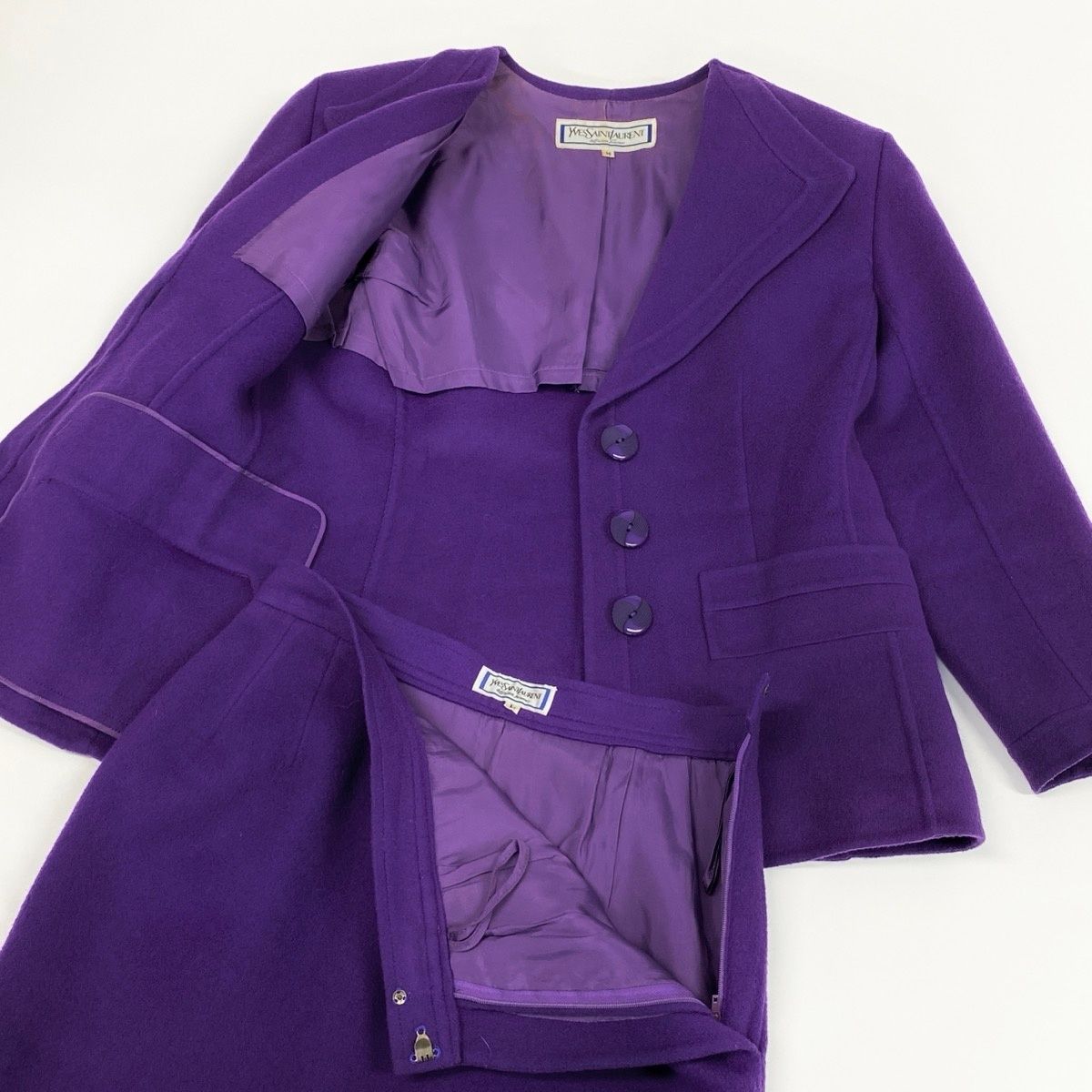 Saint Laurent Set Skirt Suit Tailored Jacket Knee Length Wool Blend M Purple — view 6