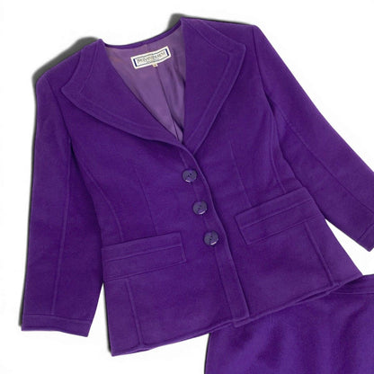 Saint Laurent Set Skirt Suit Tailored Jacket Knee Length Wool Blend M Purple — view 5
