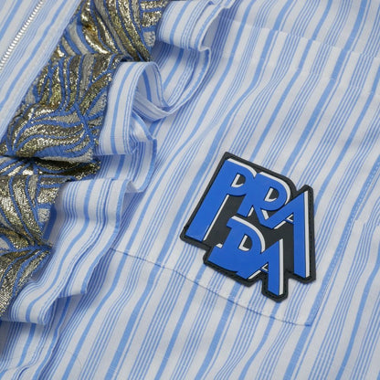 Prada Long Sleeve Shirt 38 Striped Zip Up Ruffles Rubber Logo — view 3