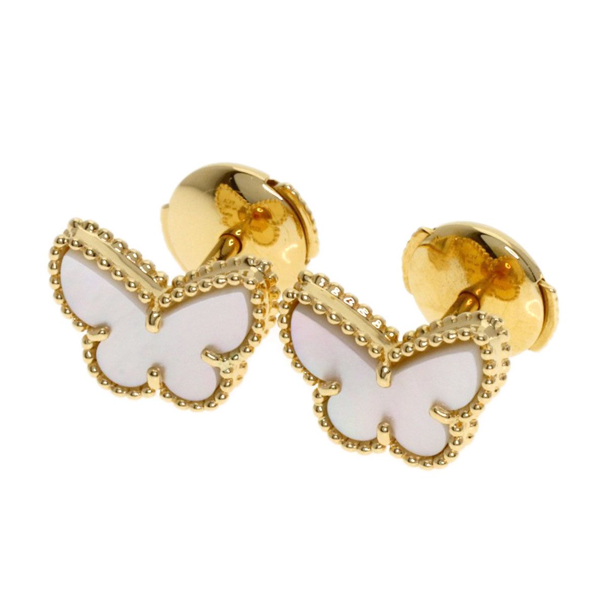 Van Cleef & Arpels Sweet Alhambra Papillon Shell Earrings 18K Yellow Gold