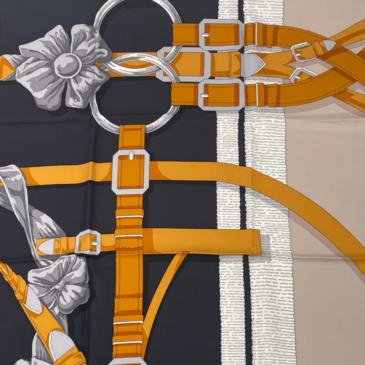 Hermes Scarf Carre 90 Silk Grand Manege Detail Black Orange — view 2