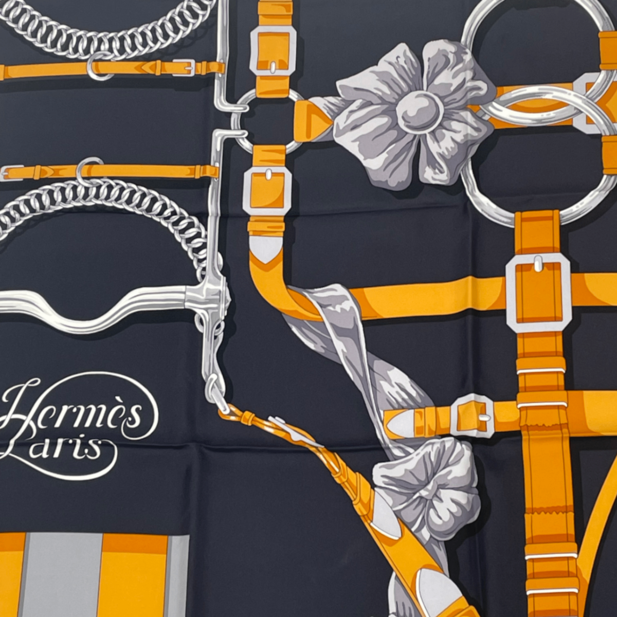 Hermes Scarf Carre 90 Silk Grand Manege Detail Black Orange — view 5