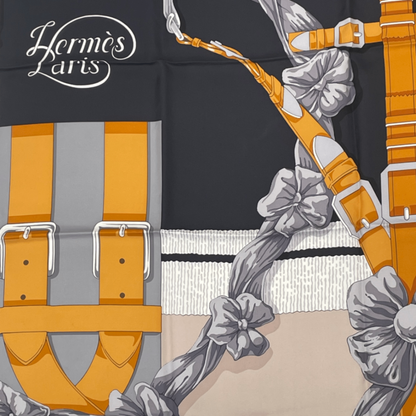 Hermes Scarf Carre 90 Silk Grand Manege Detail Black Orange — view 4