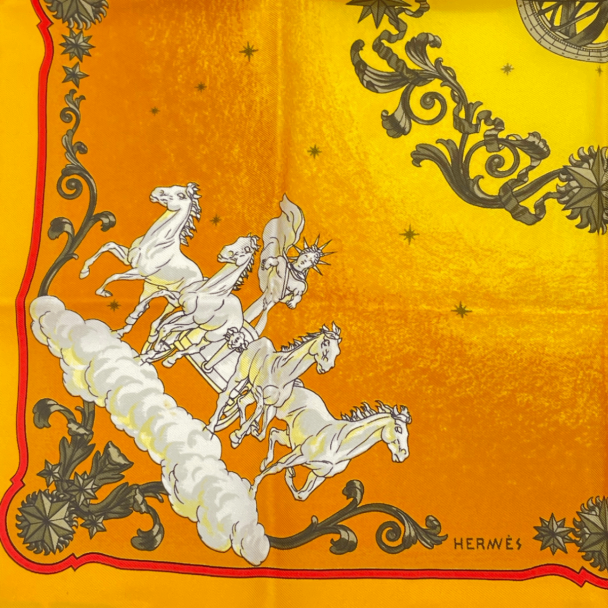 Hermes Scarf Cosmos Space Viewing Silk Orange Multicolor — view 4