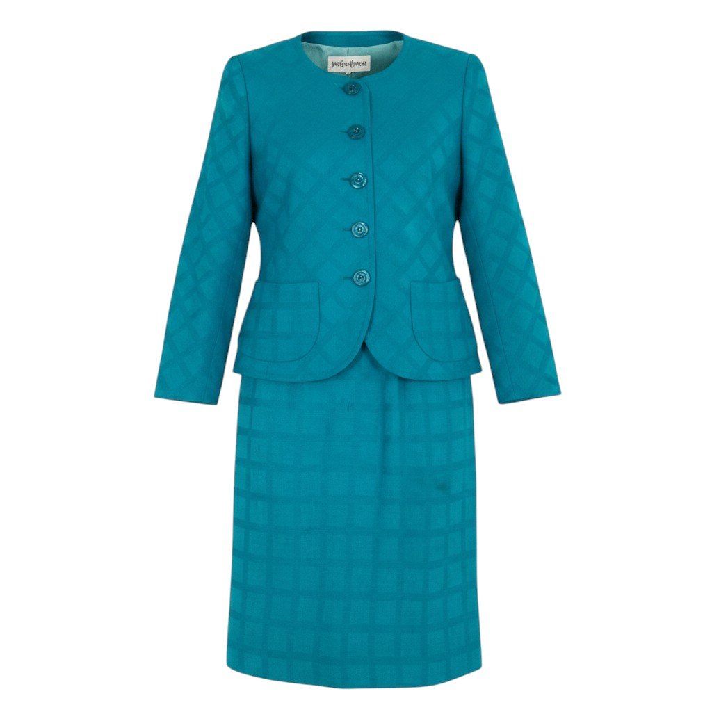 Saint Laurent Set Skirt Suit Collarless Jacket Knee Length All Over Pattern 36