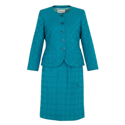 Saint Laurent Set Skirt Suit Collarless Jacket Knee Length All Over Pattern 36