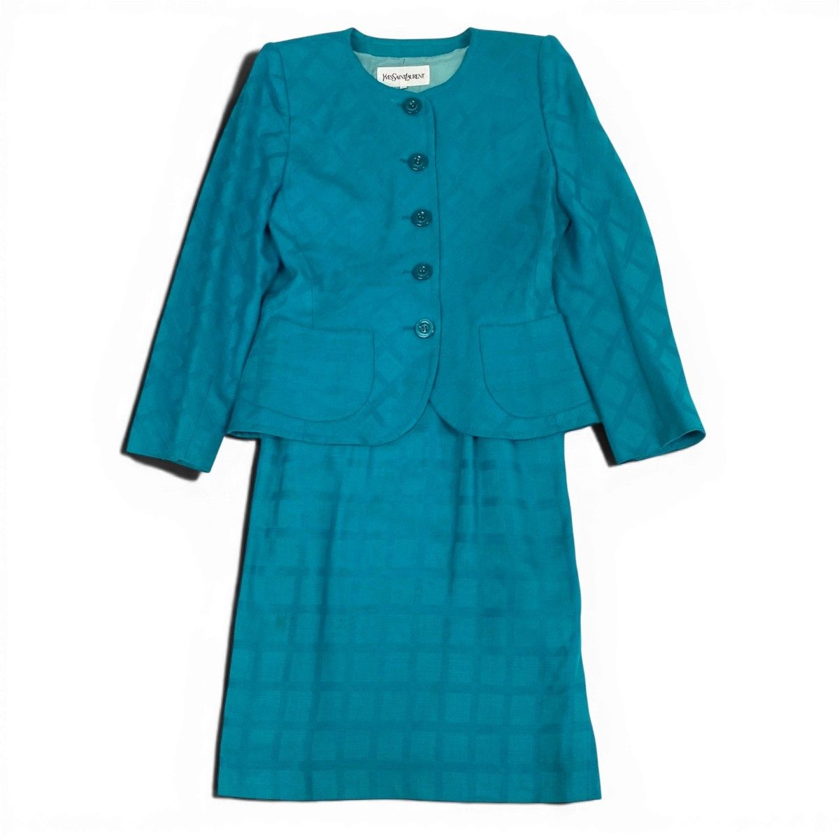 Saint Laurent Set Skirt Suit Collarless Jacket Knee Length All Over Pattern 36 — view 2