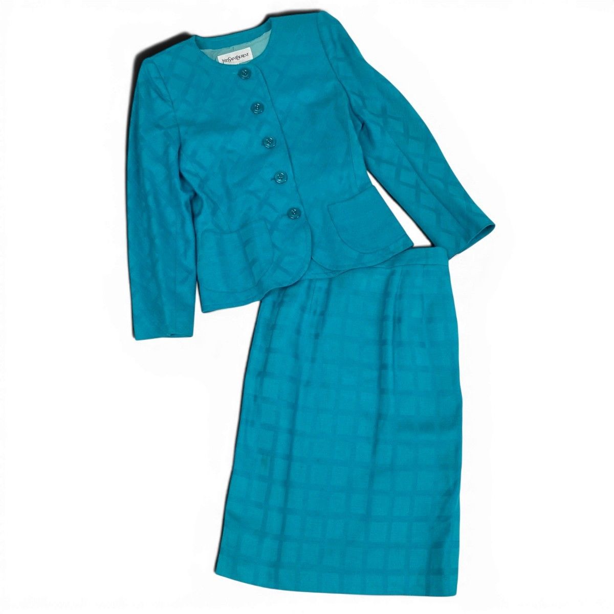 Saint Laurent Set Skirt Suit Collarless Jacket Knee Length All Over Pattern 36 — view 3