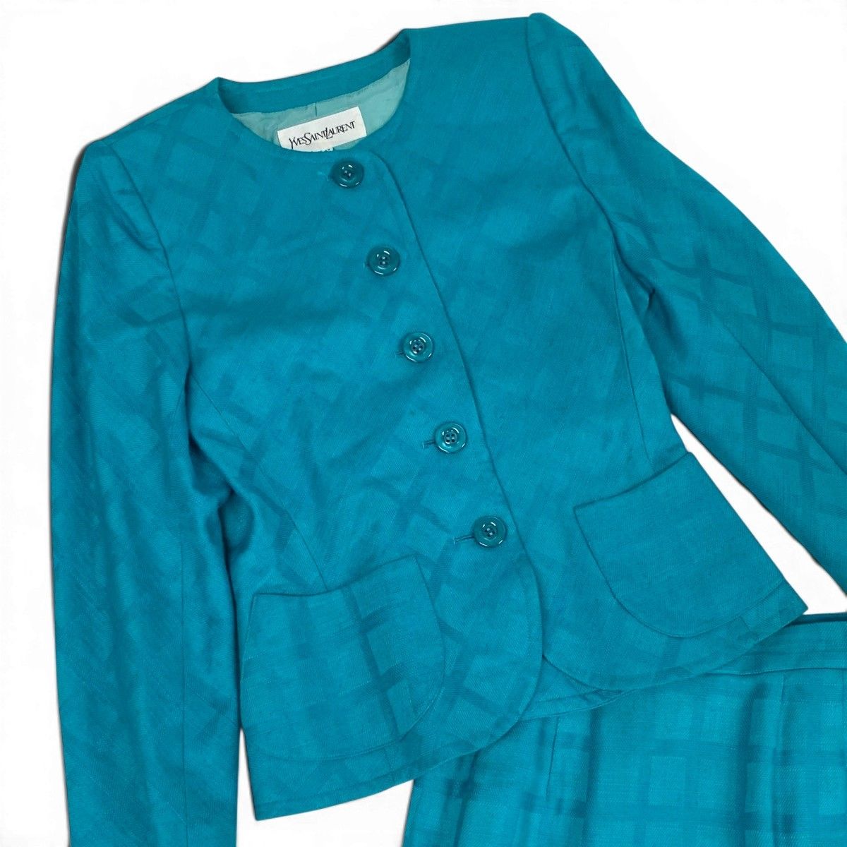 Saint Laurent Set Skirt Suit Collarless Jacket Knee Length All Over Pattern 36 — view 4