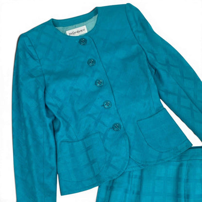 Saint Laurent Set Skirt Suit Collarless Jacket Knee Length All Over Pattern 36 — view 4