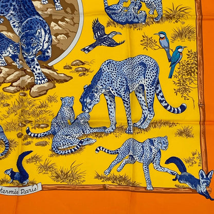 Hermes Carre 90 Tendresse Feline Wild Kindness Scarf Silk Orange — view 5
