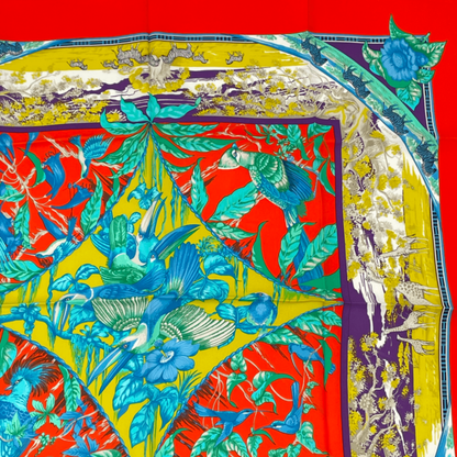 Hermes Tropioues Tropic Red Multicolor Silk Scarf — view 3
