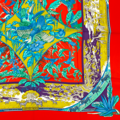 Hermes Tropioues Tropic Red Multicolor Silk Scarf — view 5