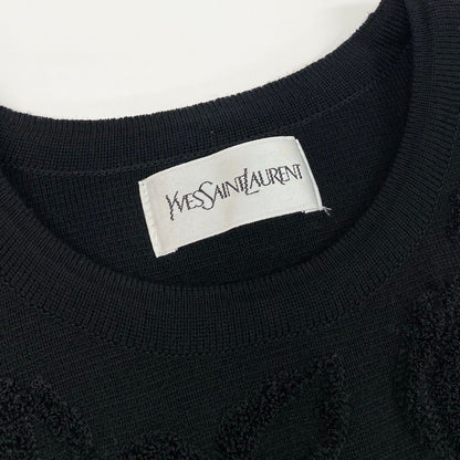 Saint Laurent Long Knit Dress Embroidery Rose Pattern Long Sleeve M Black Wool — view 7