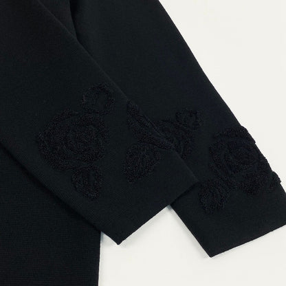 Saint Laurent Long Knit Dress Embroidery Rose Pattern Long Sleeve M Black Wool — view 5