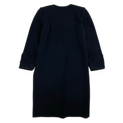 Saint Laurent Long Knit Dress Embroidery Rose Pattern Long Sleeve M Black Wool — view 3