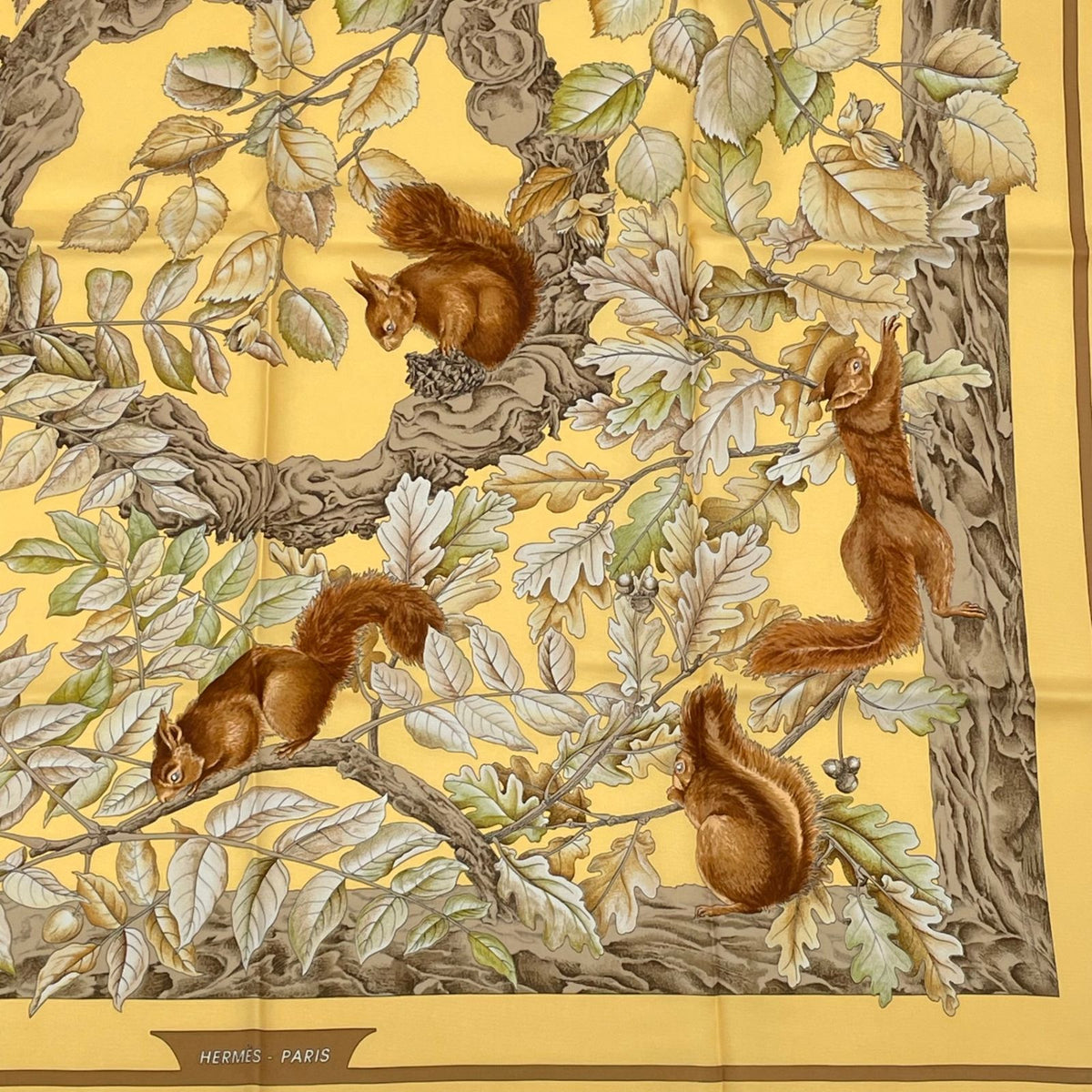 Hermes Carre 90 Casse Noisette Nutcracker Squirrel Pattern Nut Scarf Silk Yellow — view 5