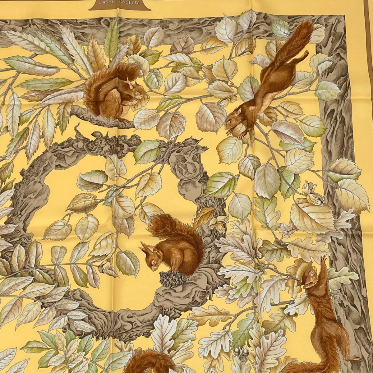 Hermes Carre 90 Casse Noisette Nutcracker Squirrel Pattern Nut Scarf Silk Yellow — view 3
