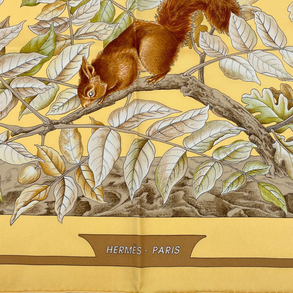 Hermes Carre 90 Casse Noisette Nutcracker Squirrel Pattern Nut Scarf Silk Yellow — view 6