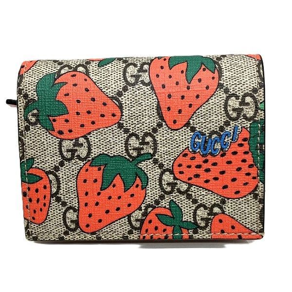Gucci GG Supreme Strawberry Mini Wallet Bifold