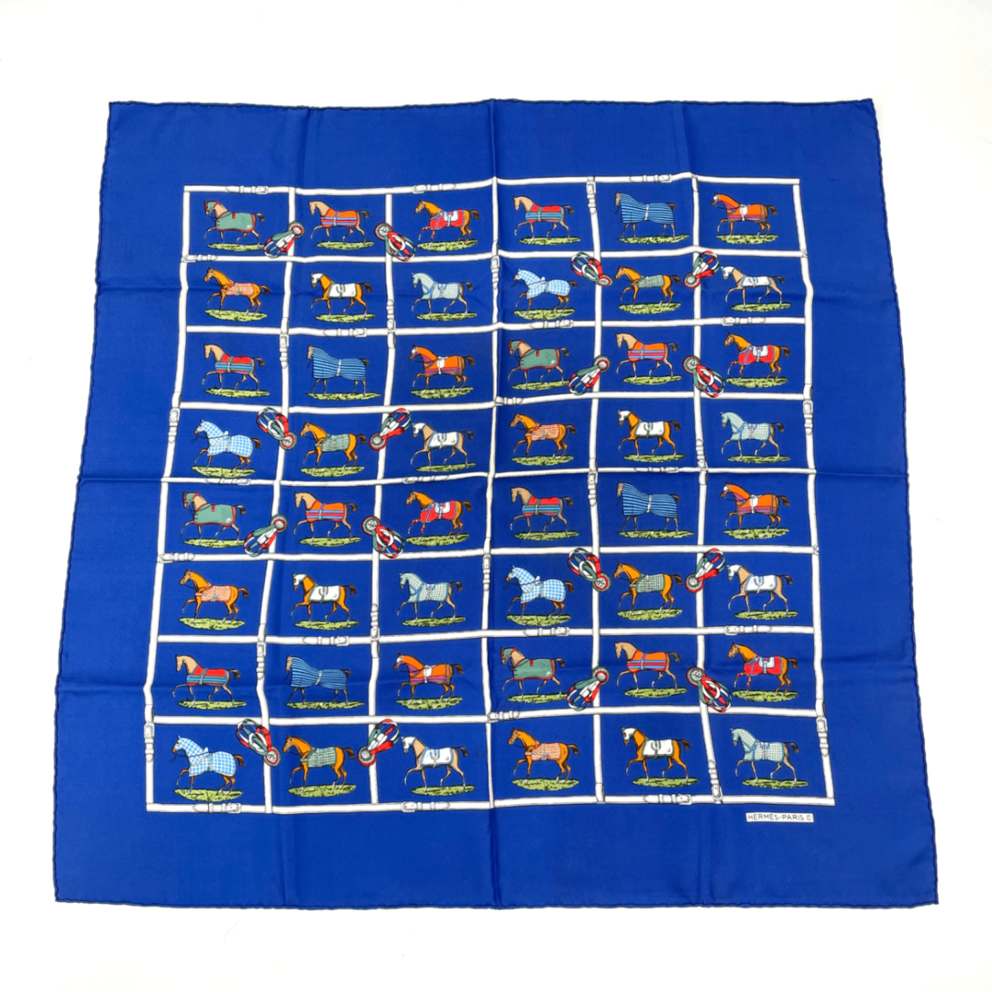 Hermes Silk 48 Horses In The Paddock Scarf Blue