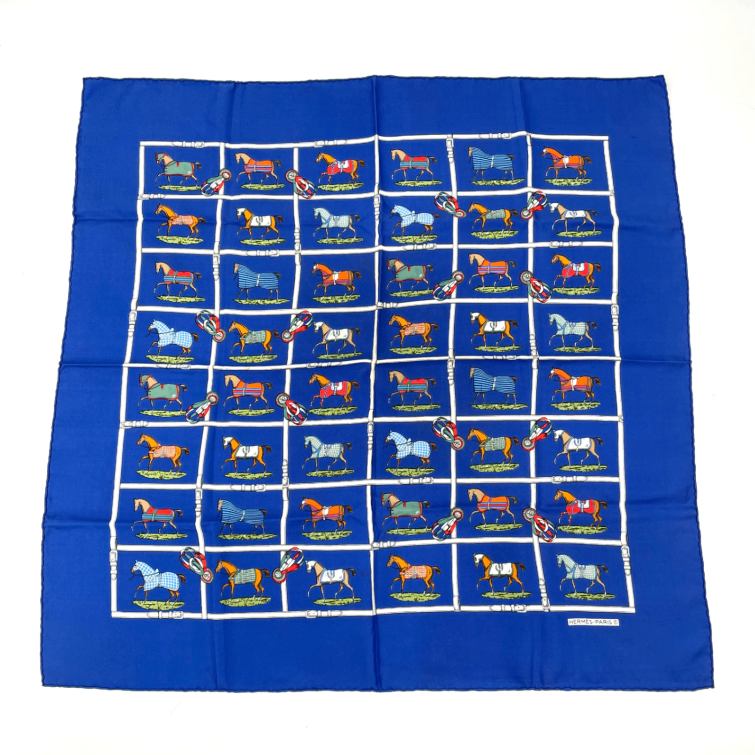 Hermes Silk 48 Horses In The Paddock Scarf Blue