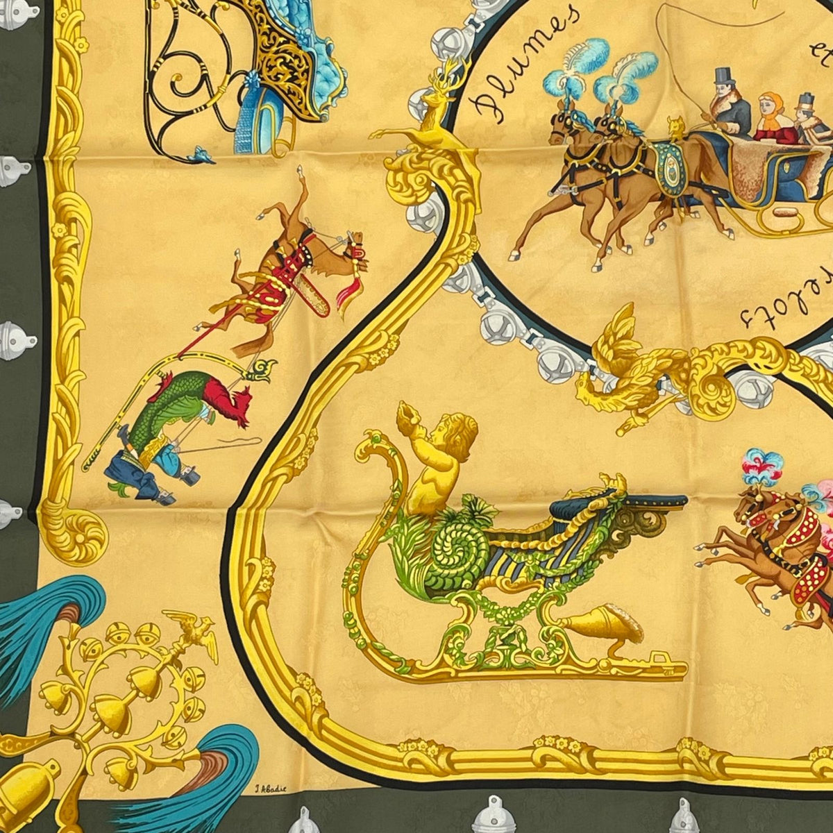 Hermes Carre 90 Plumes Et Grelots Feathers And Bells Scarf Silk Yellow Green — view 4