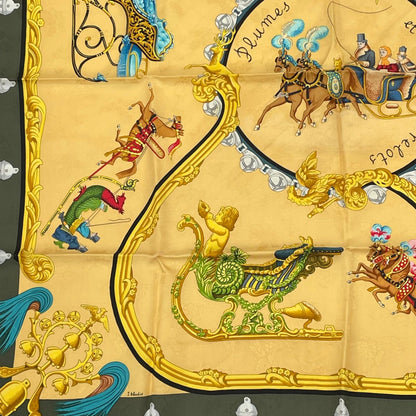 Hermes Carre 90 Plumes Et Grelots Feathers And Bells Scarf Silk Yellow Green — view 4