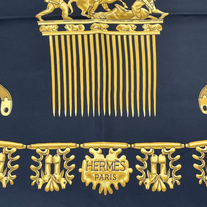 Hermes Carre 90 Les Cavaliers D'or Yellow Gold Knight Scarf Silk Black — view 6