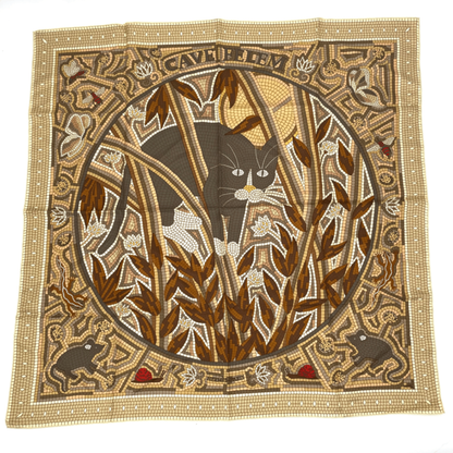 Hermes Carre 90 Cave Felem Beware Of Cats Brawan Scarf Silk