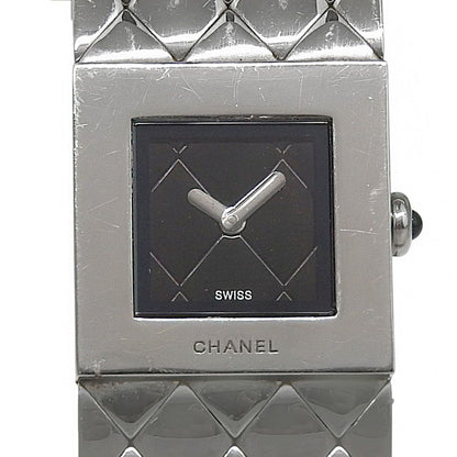 Chanel Quilted Stainless Steel Quartz Analog Watch With Black Dial
