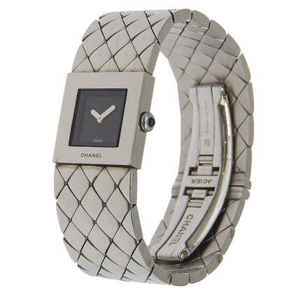 Chanel Quilted Stainless Steel Quartz Analog Watch With Black Dial — view 2