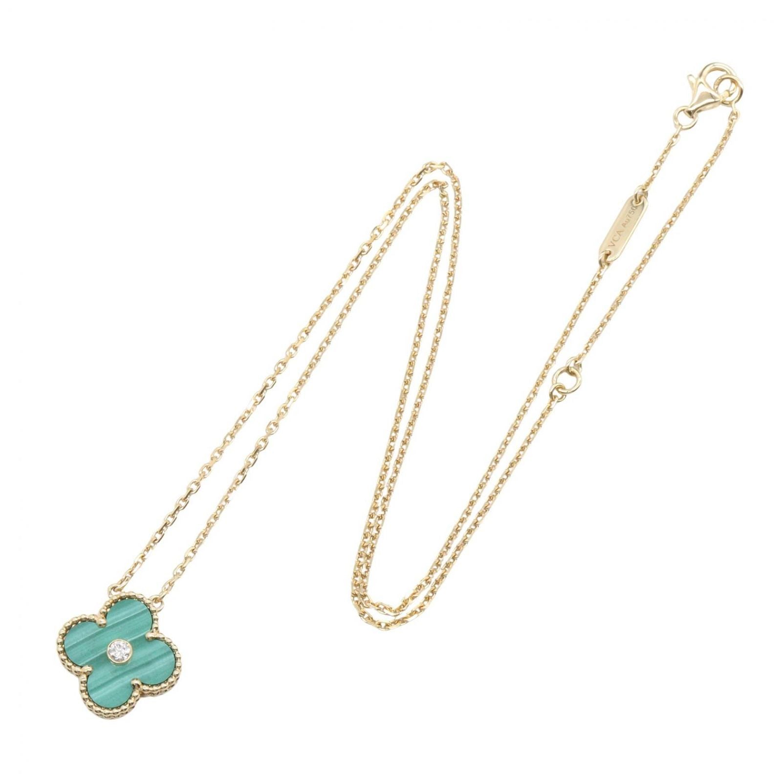 Van Cleef & Arpels Necklace Vintage Alhambra 37 41.5 18K Diamond Malachite — view 2