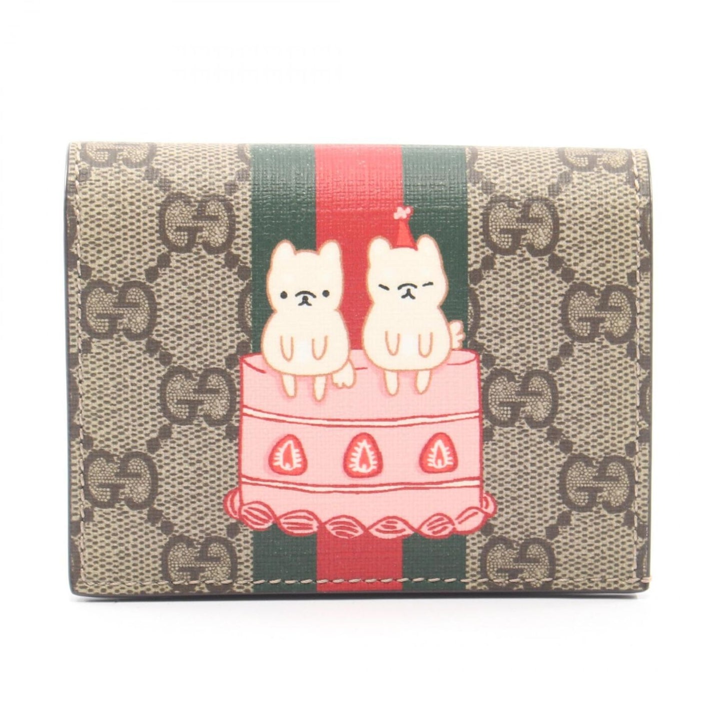 Gucci Bifold Wallet Pikarar GG Supreme Beige Pink White Animal Print