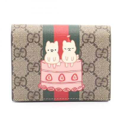 Gucci Bifold Wallet Pikarar GG Supreme Beige Pink White Animal Print