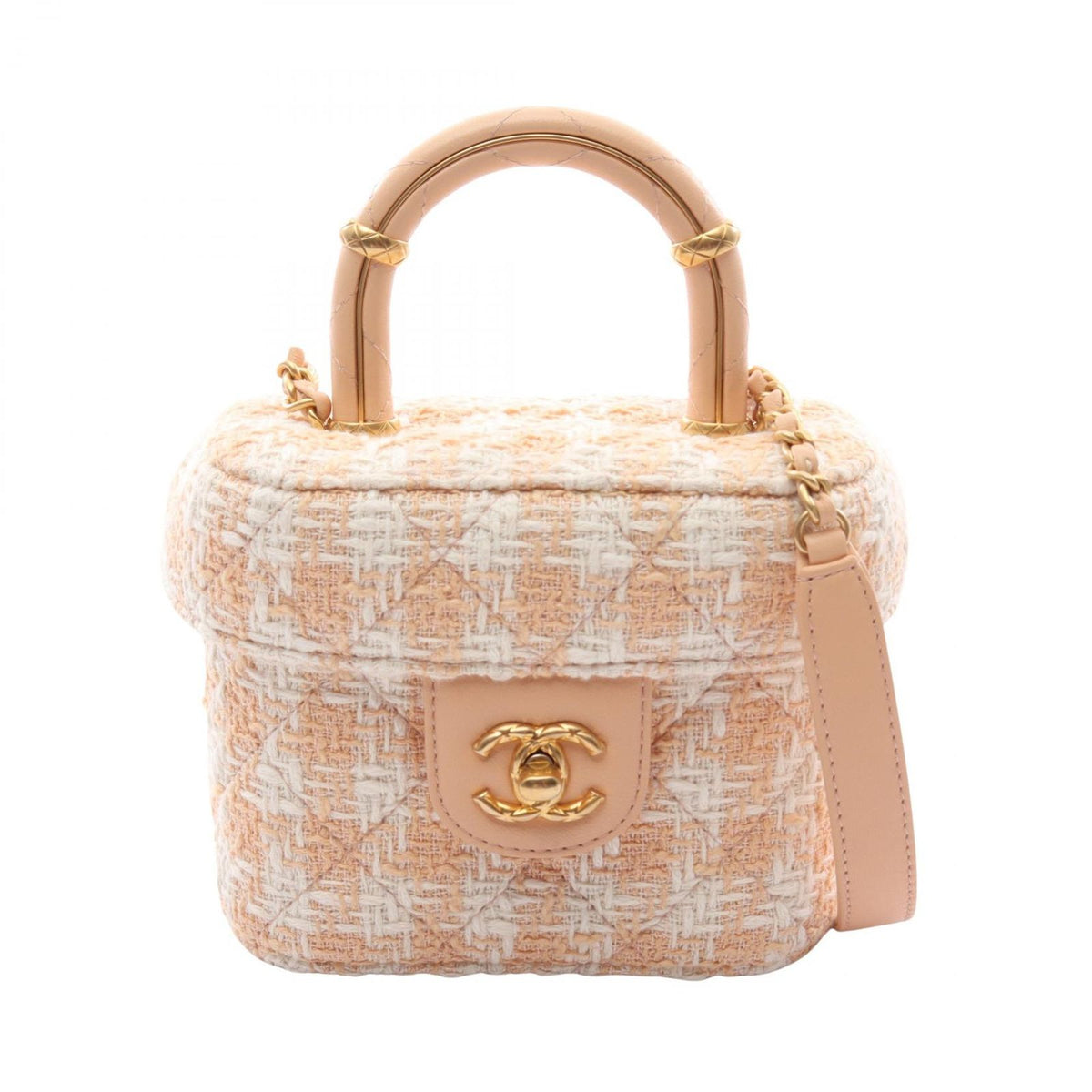 Chanel Shoulder Bag Quilted Vanity 2-Way Beige White Fabric Leather