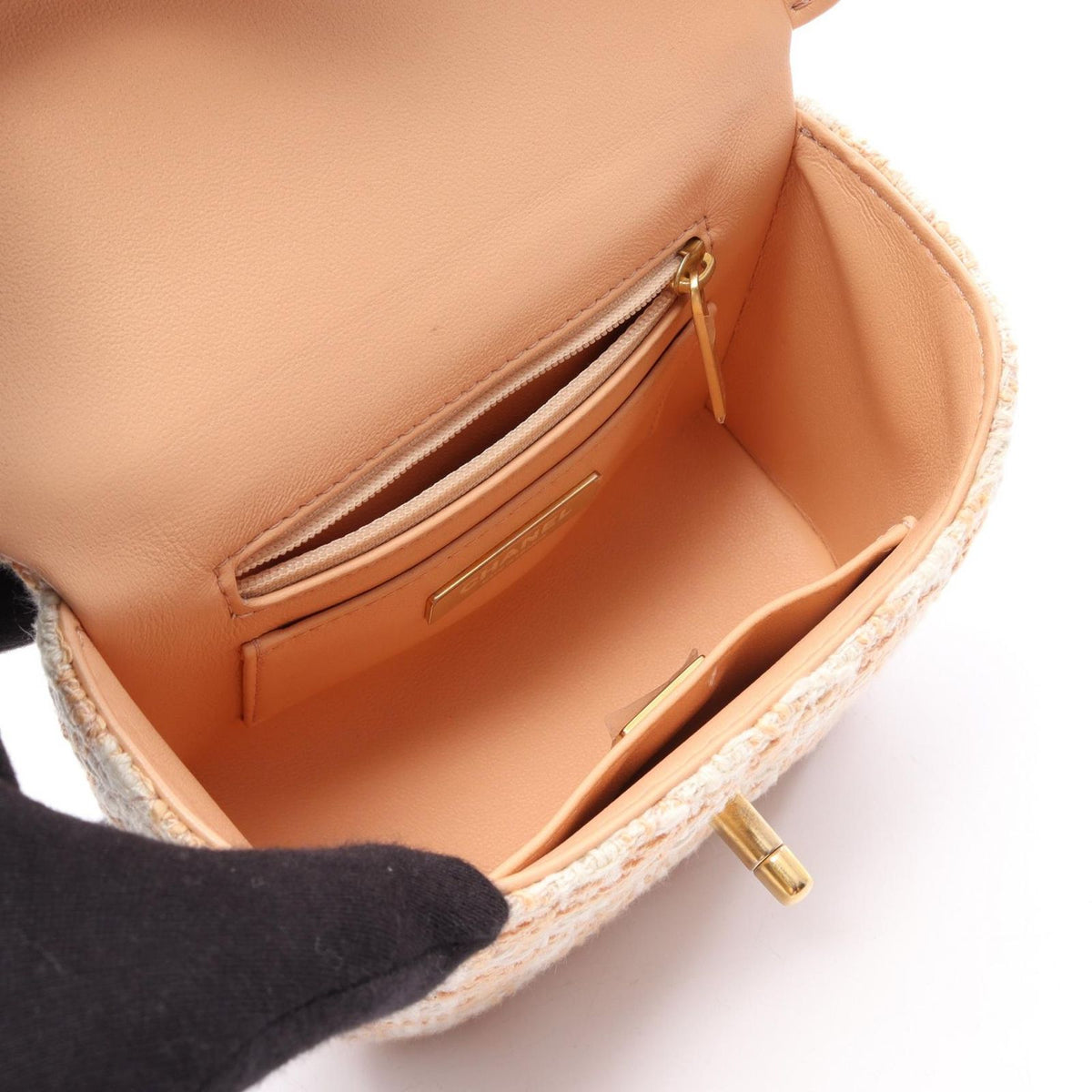 Chanel Shoulder Bag Quilted Vanity 2-Way Beige White Fabric Leather — view 3