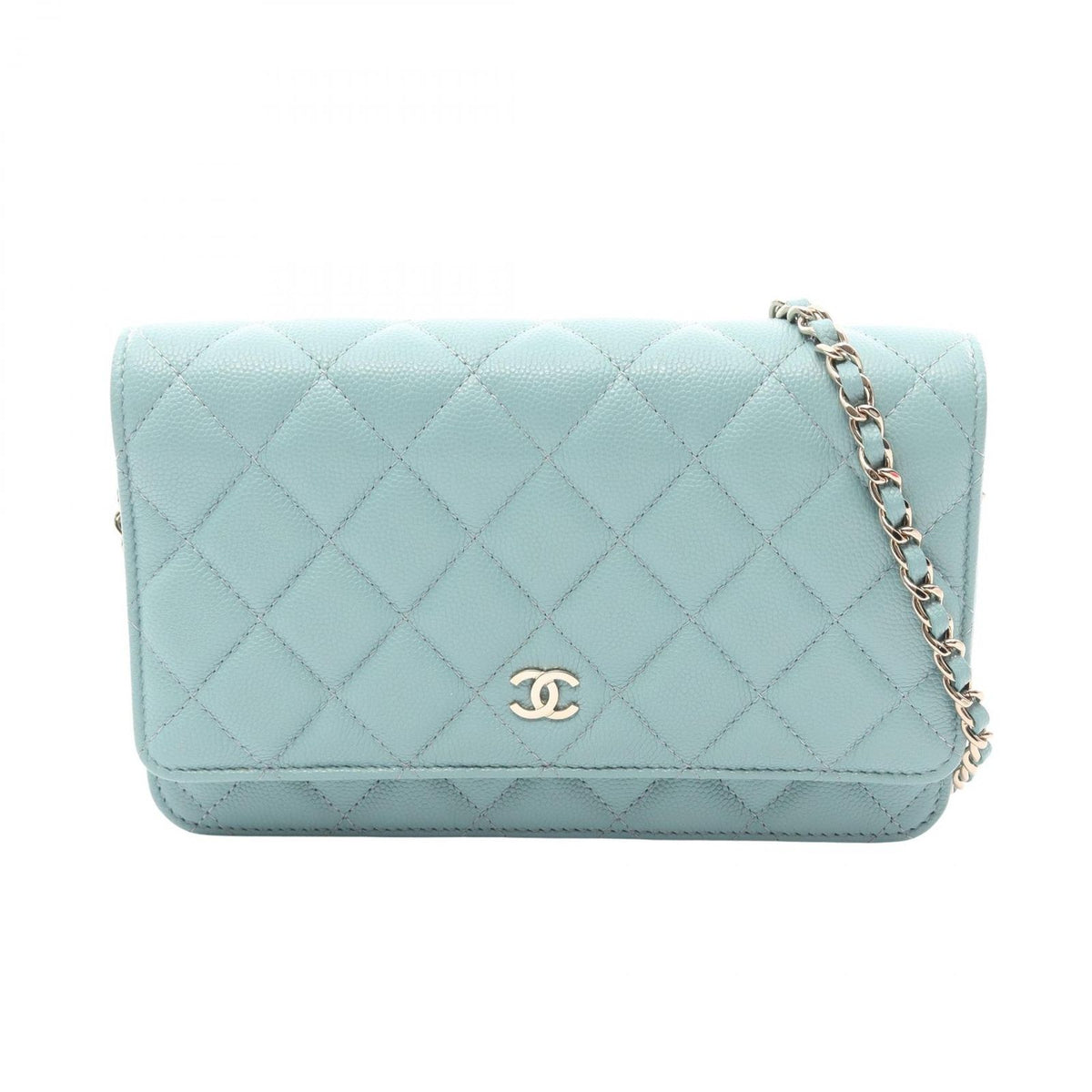 Chanel Shoulder Bag Quilted Light Blue Caviar Leather Chain Wallet