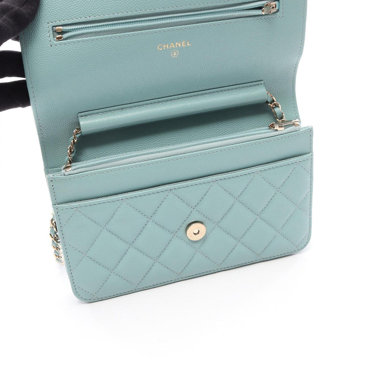 Chanel Shoulder Bag Quilted Light Blue Caviar Leather Chain Wallet — view 4