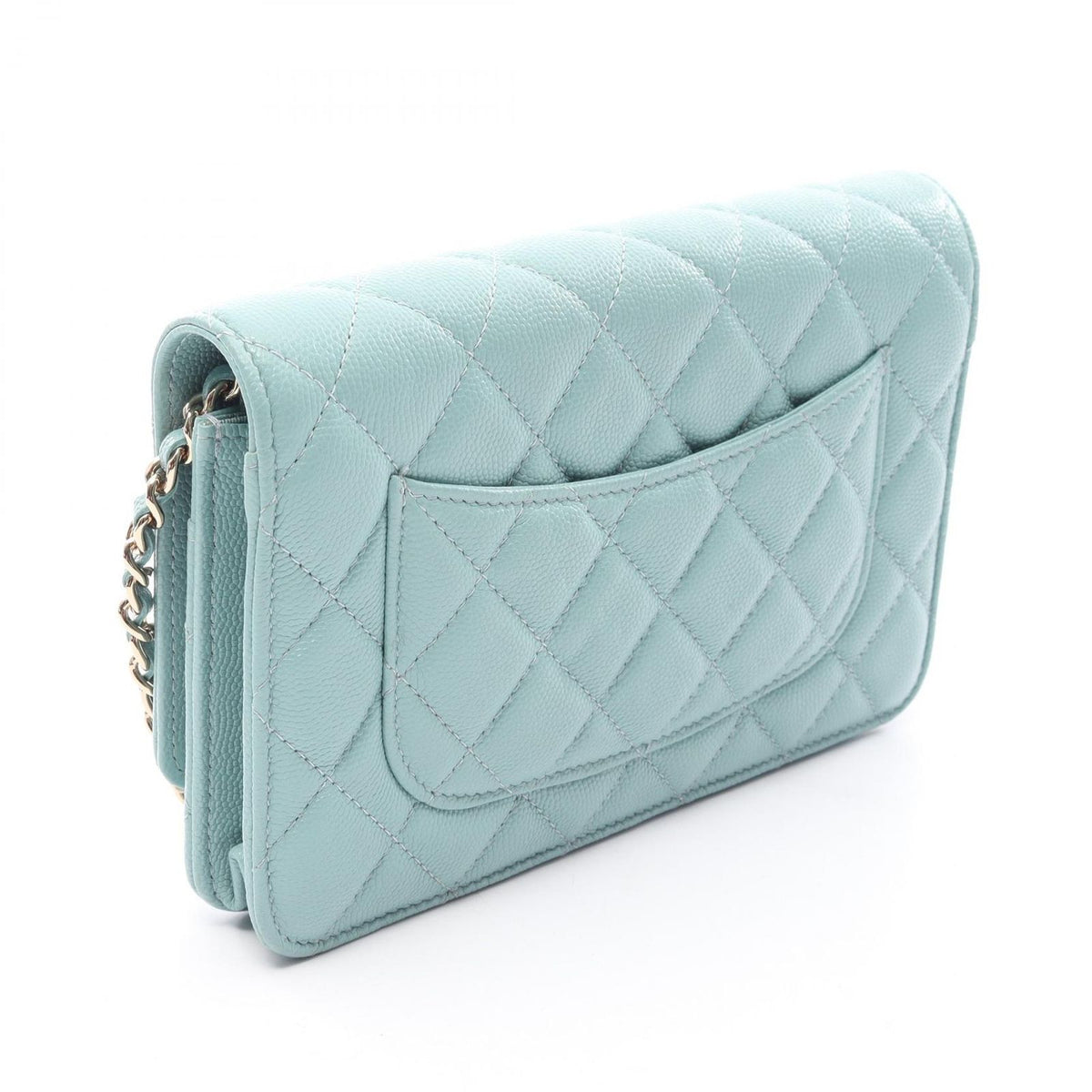 Chanel Shoulder Bag Quilted Light Blue Caviar Leather Chain Wallet — view 2